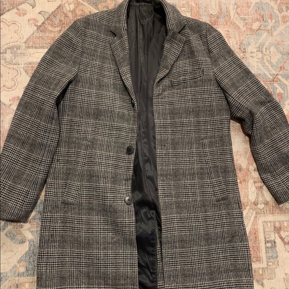 H&M 3/4 Length Patterned Wool Blend Coat; Color: Black/gray/brown; Size: 40R